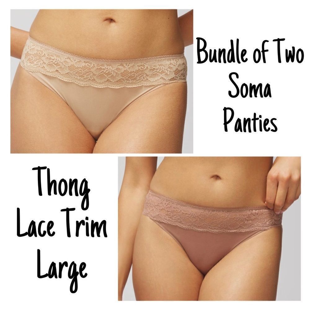 NWT New Sealed Soma Lot of Two (2) Vanishing Edge Thong Panties w/Lace Trim L